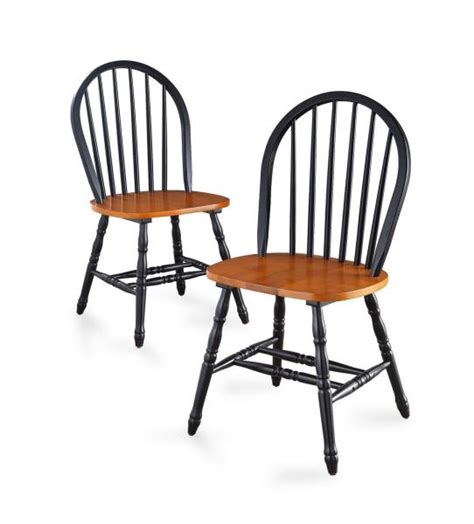 Set 2 Windsor Dining Chairs Oak Black Finish Wood High Back Kitchen ...