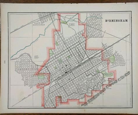 Vintage 1900 BIRMINGHAM ALABAMA Map 14"x11" ~ Old Antique AVONDALE ...