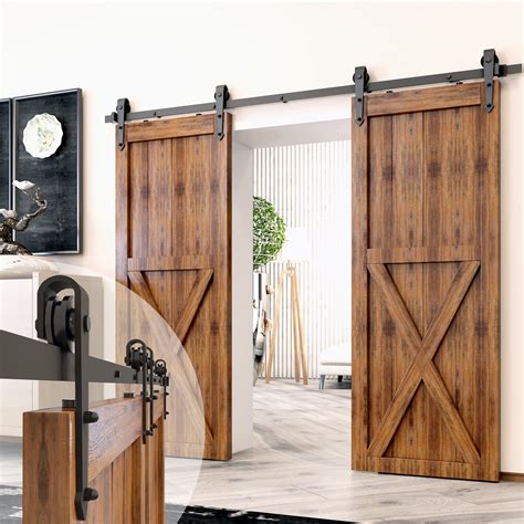 Homacer Black Rustic Sliding Barn Door Hardware Kit, for Two/Double ...