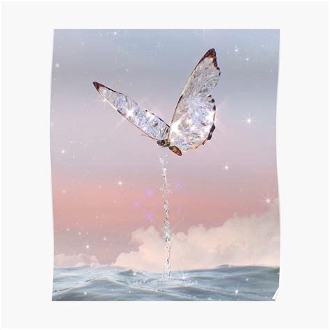 Vintage aesthetic sparkly butterfly pastel sunset beach