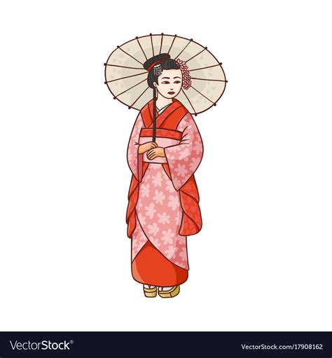 Beautiful geisha in japanese kimono with umbrella Vector Image