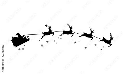 Santa Claus ride sleigh drawn flying reindeer Christmas illustration ...