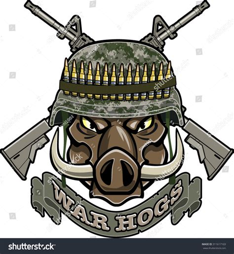 Wild Boar With Military Helmet And Crossed Assault Rifles Stock Vector ...