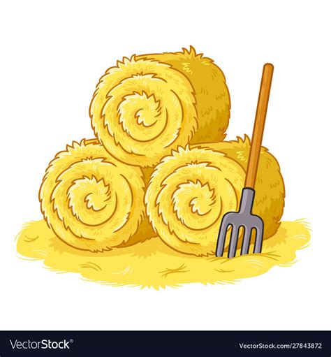 Bales with hay and pitchforks on a white vector image on VectorStock ...