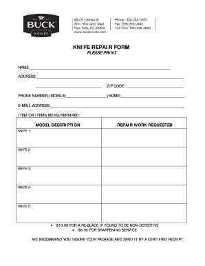 2015 Buck Knife Repair Form Fill Online, Printable, Fillable, Blank ...