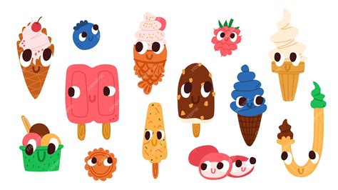 Premium Vector | Set of funny various ice cream characters vector ...