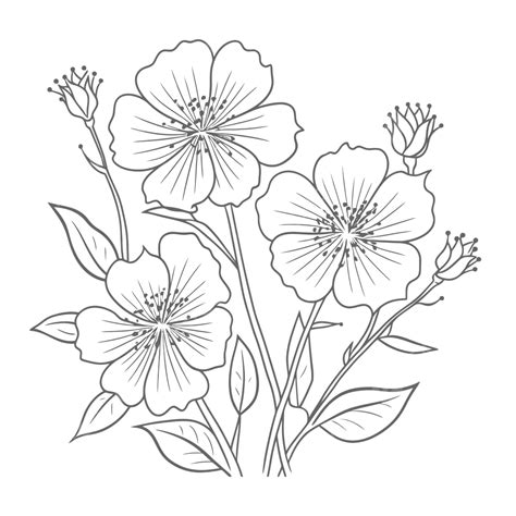 Flowers In Flower Coloring Page Outline Sketch Drawing Vector, Flower ...