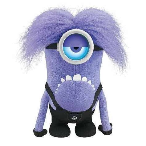 a purple minion with long hair and eyeballs