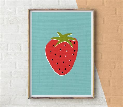 Wall Art Printable Strawberry Print Strawberry Colourful - Etsy