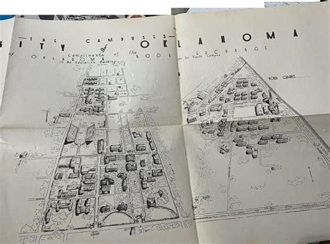 University of Oklahoma Campus Map ca.1950 - 30"x15" couple of tears on ...