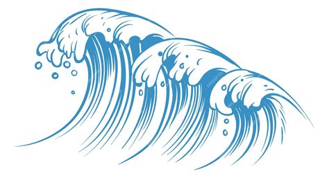 Premium Vector | Surf waves. Big water tide in blue ink style isolated ...