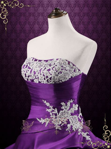 Unique Purple Lace Ball Gown Wedding Dress with Ruffles | Viola – ieie