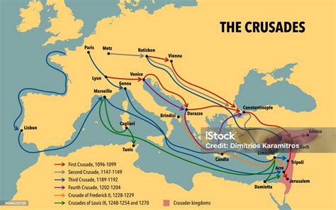 Map Of The Four Crusades Stock Illustration - Download Image Now - Map ...