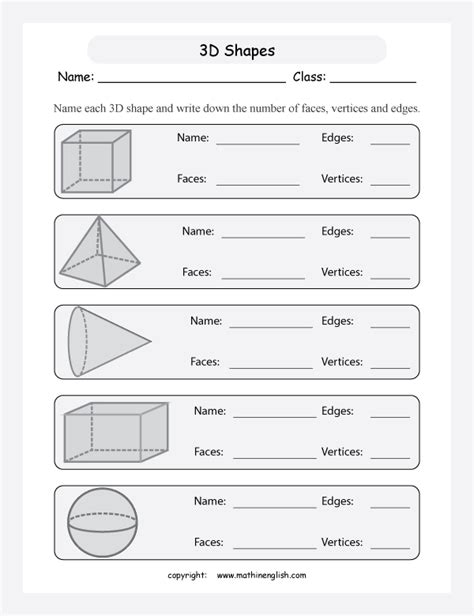 3d shapes properties worksheet year 5