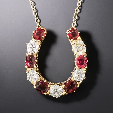 Victorian Red Spinel and Diamond Horseshoe Necklace