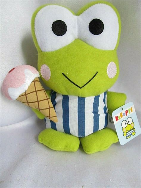 Keroppi Hello Kitty Plush Frog w/Ice Cream Cone Sanrio Stuffed Animal 8 ...