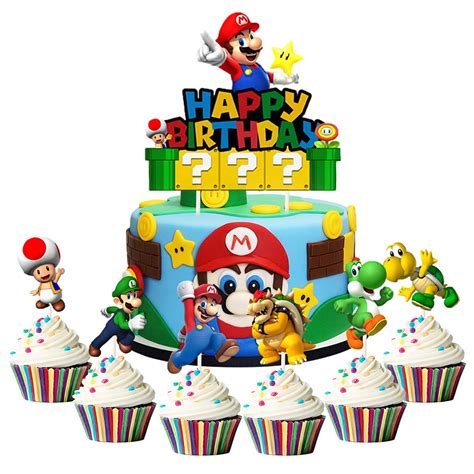 Buy 7pcs Acrylic Super Mario Happy Birthday, Mario Bros Smash Cake ...