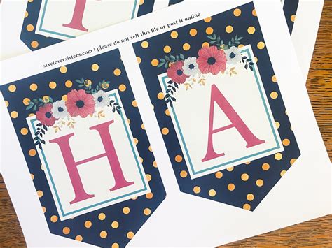 Free Printable Birthday Banner in Navy Blue - Six Clever Sisters