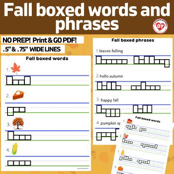 FALL LOWERCASE boxed writing worksheets: box words for letter formation