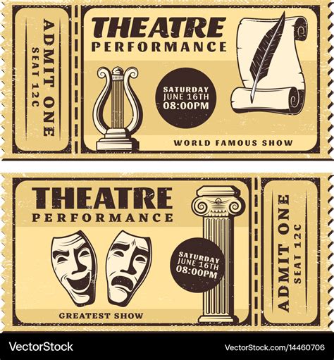 Vintage theatre performance horizontal tickets Vector Image