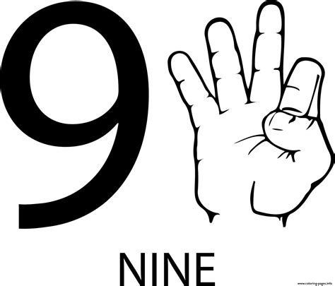 Asl Number Nine Coloring page Printable