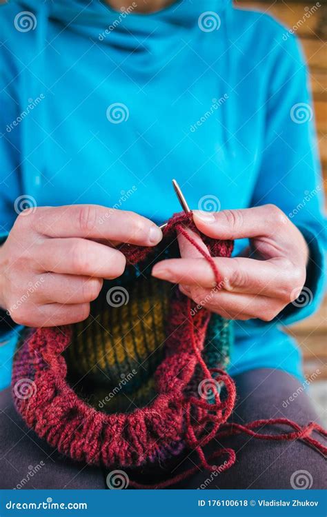 Woman Knits a Hat from Woolen Yarn Stock Photo - Image of finger ...