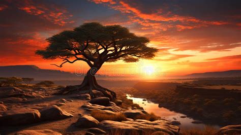 Acacia Tree in African at Sunset Stock Image - Image of color, acacia ...