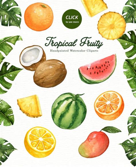 Tropical Fruity Watercolor Clipart Watercolor Fruit - Etsy | Watercolor ...