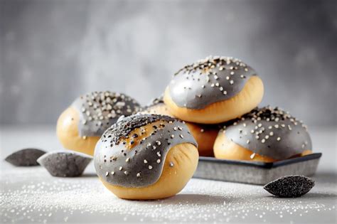 Premium AI Image | Round delicious poppy seed buns with shiny glaze on ...