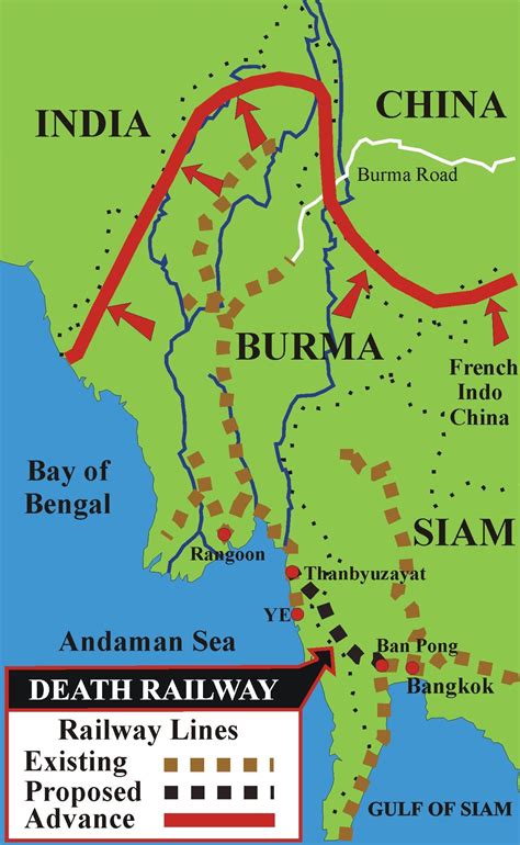 Map of Thailand-Burma Raiway. The railway was built to supply troops ...