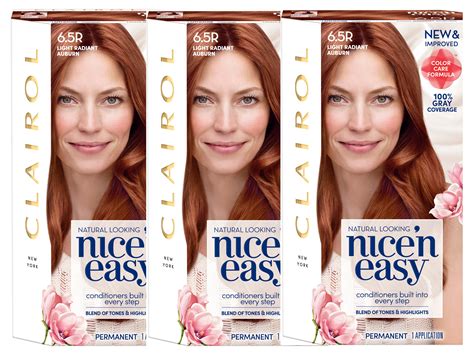 Clairol Nice 'n Easy Permanent Hair Color 6.5R Light Radiant Auburn, 3 ...