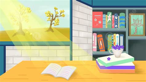 A Sunny Cartoon Background Sprinkled On The Study Desk, Study, Desk ...