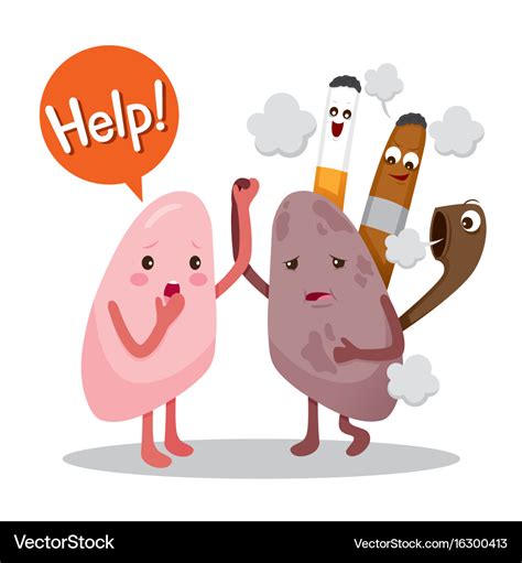 Lungs Sick From Smoke Cartoon Character Human Vector Image | The Best ...