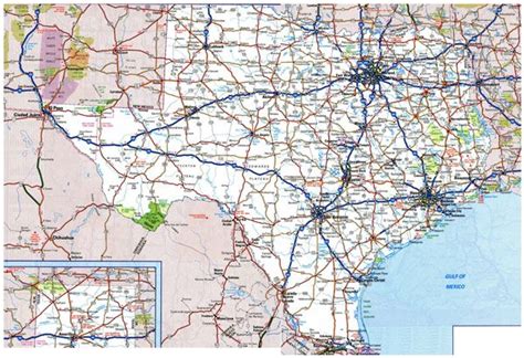 Large roads and highways map of Texas state with national parks and ...