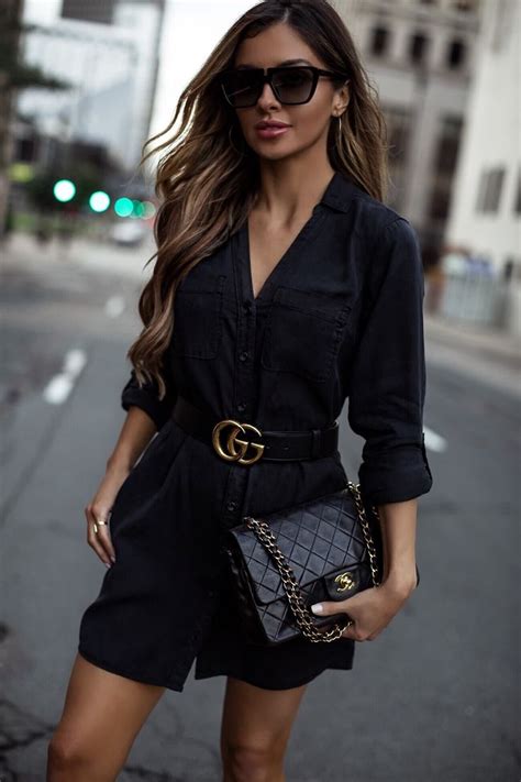 Black Shirt Dress and Gucci Belt - Mia Mia Mine | Fashion, Black shirt ...