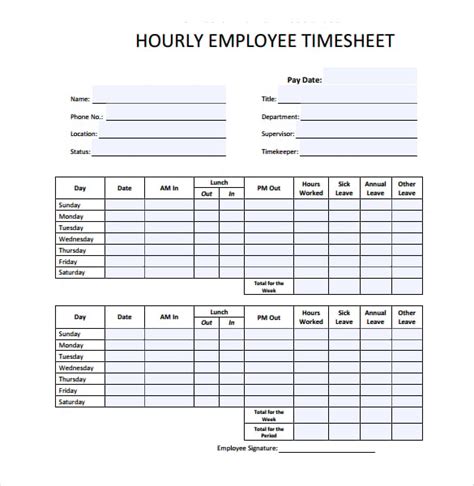 Hourly Employee Timesheet Template | DocTemplates