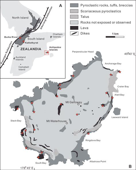 (A) Schematic map of the Zealandia continent showing portions of ...