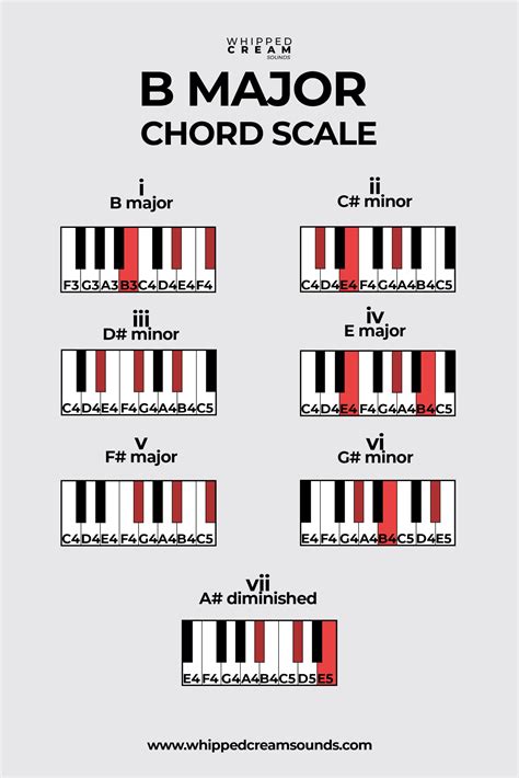 B Major Chord Scale, Chords in The Key of B Major