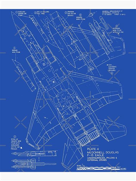 "F-15 Strike Eagle - Fighter Aircraft technical blueprint drawing ...