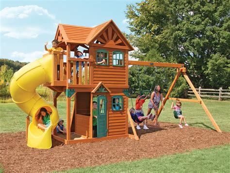 New Giant Outdoor Wood Playground Play Set Wooden Kid's Resort Slide ...