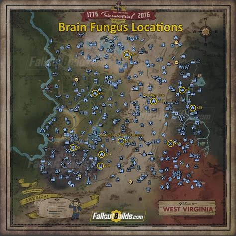 Fallout 76 Brain Fungus Locations Map