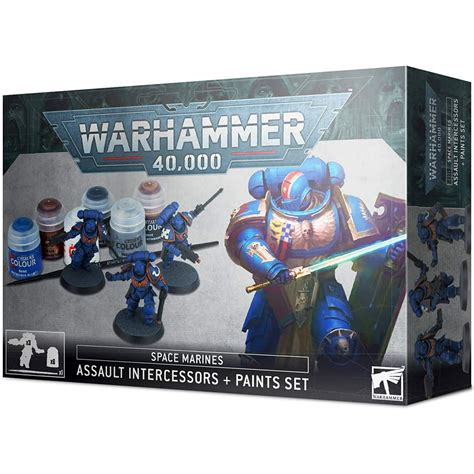 Warhammer 40k 40,000: Space Marines Assault Intercessor + Paint Set ...