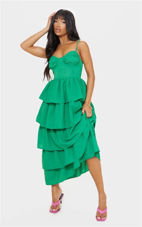 Bright Green Cup Detail Strappy Tiered Maxi Dress | Dresses ...