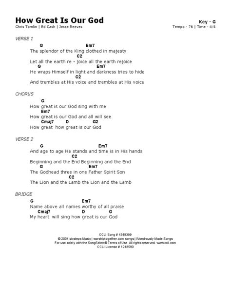 How Great Is Our God CHORD SHEET in G PDF | PDF