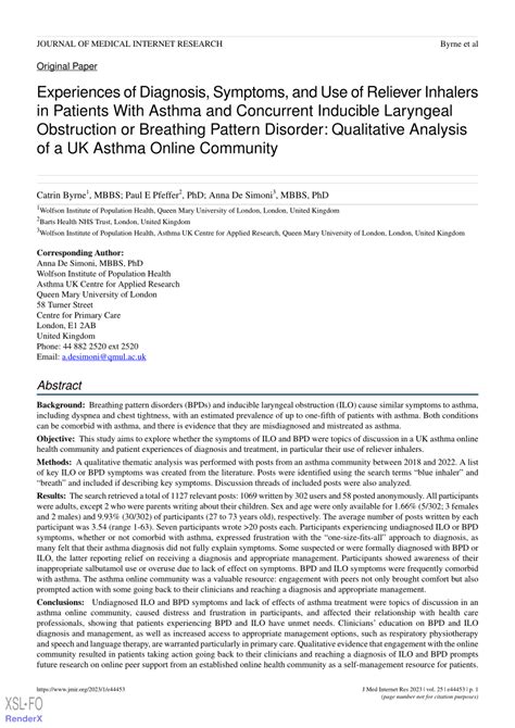 (PDF) Experiences of Diagnosis, Symptoms, and Use of Reliever Inhalers ...