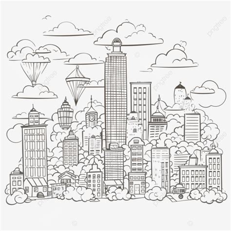 City Outline Vector, Sticker Clipart Outline Drawing Of A City With ...