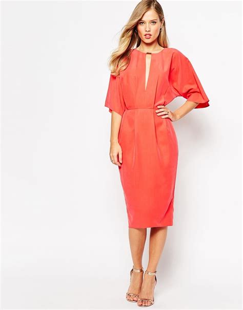 ASOS Orange Cupro Pencil Dress at asos.com | Dresses, Maxi dress party ...