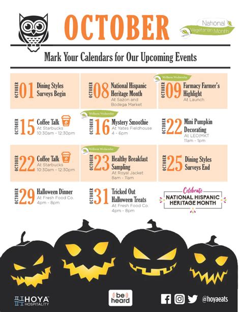 October Events Calendar - Hoya Hospitality