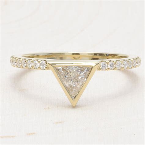 14K Yellow Gold Triangle Diamond Engagement Ring - Rondels Jewelry