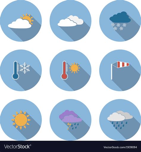 Flat design style weather icons set Royalty Free Vector